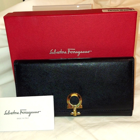 Authentic Salvatore Ferragamo Black Leather wallet with box!